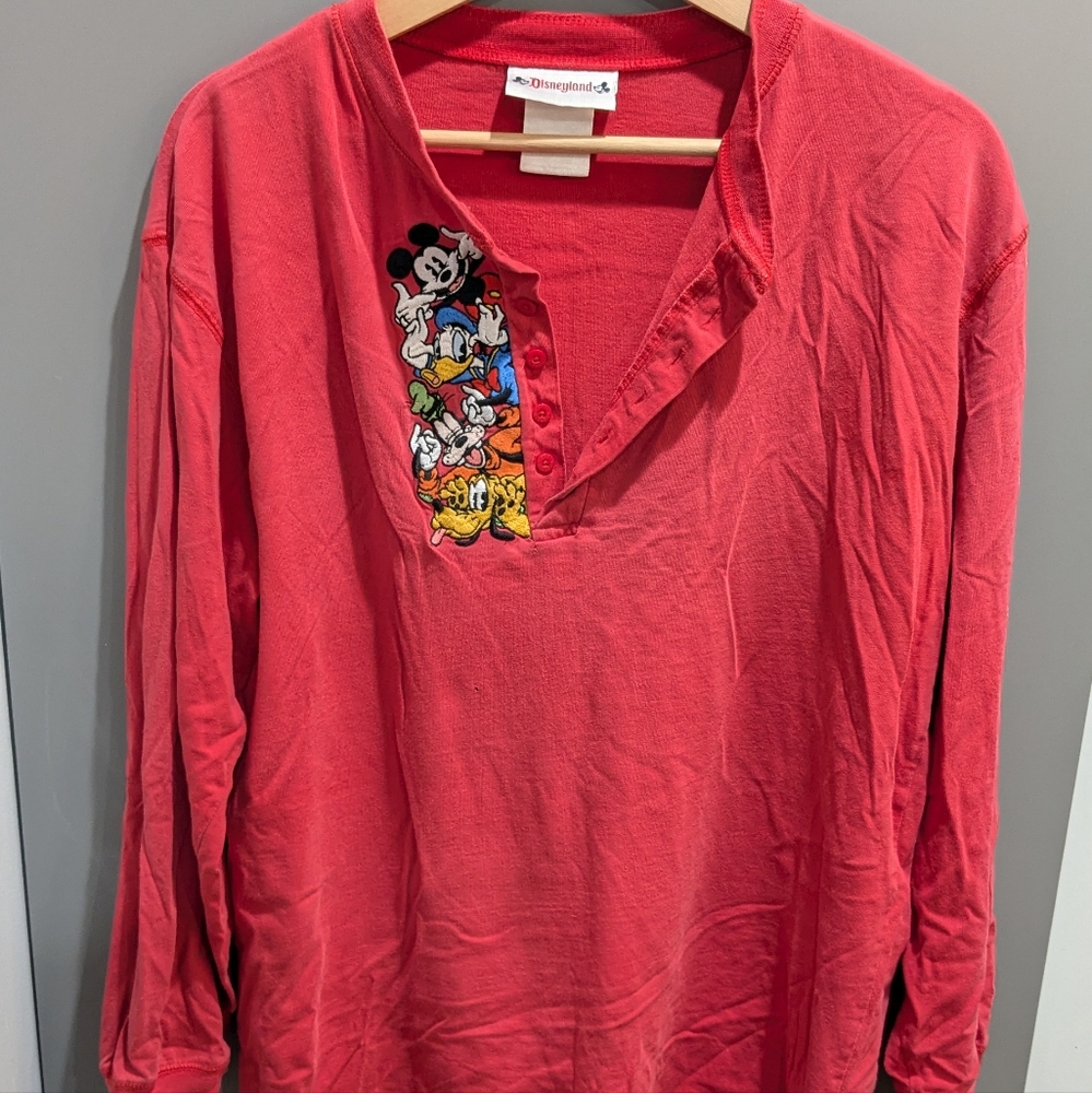 Vintage Red Embroidered Disneyland Henley